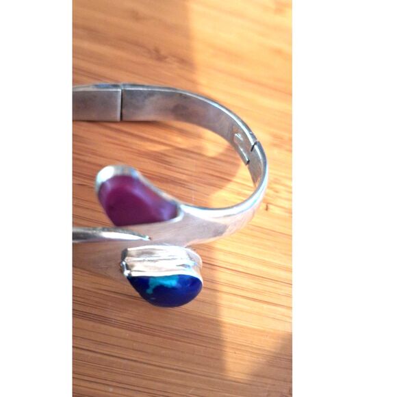 Vintage Hinged Bracelet Marked Mexico 950 - Picture 2 of 10